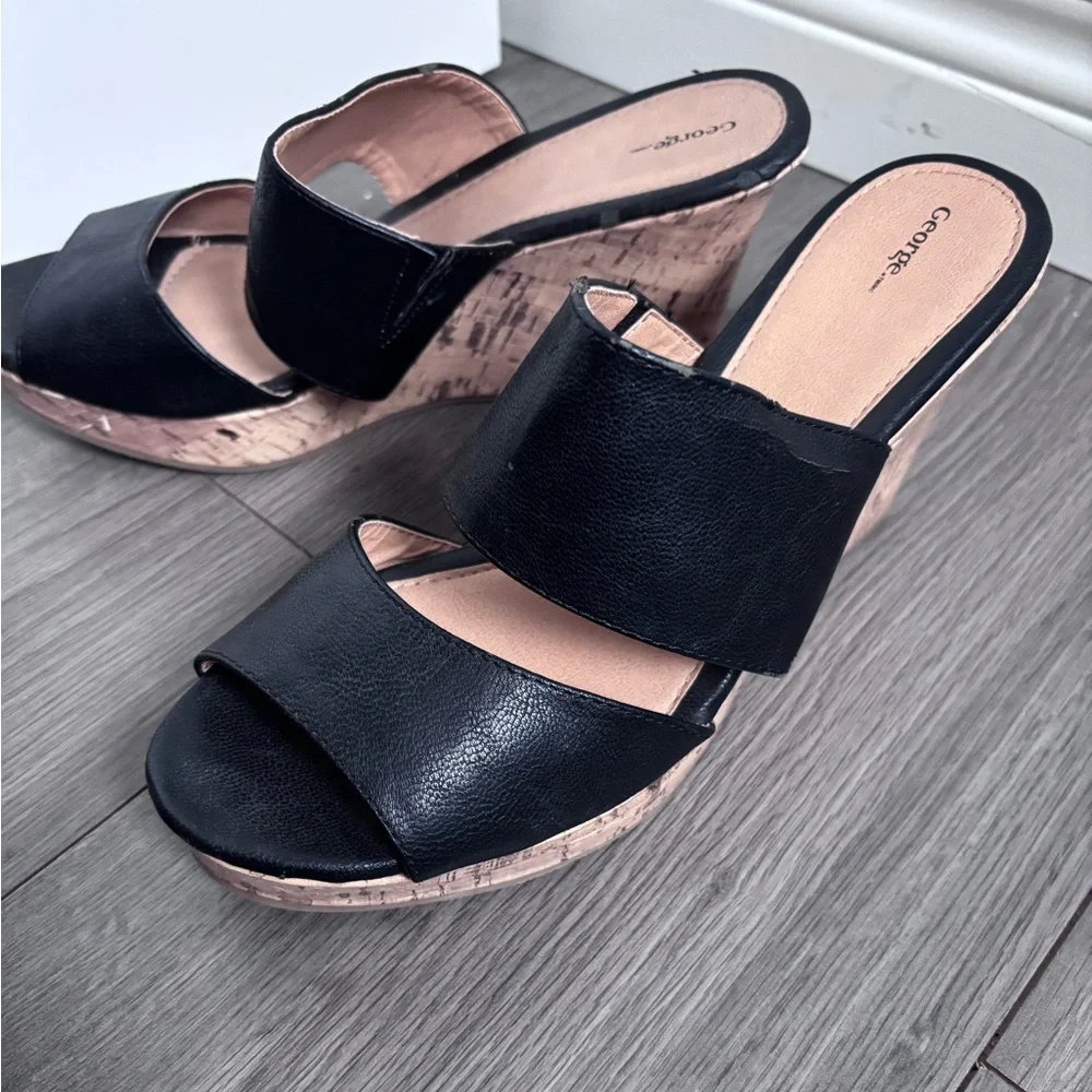 George Black Cork Wedge Sandals - Picture 5 of 10